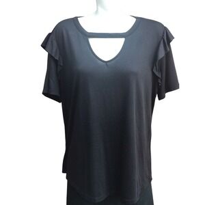Black‎ Ruffle Sleeve Cutout Neck T-Shirt Blouse Top 1X